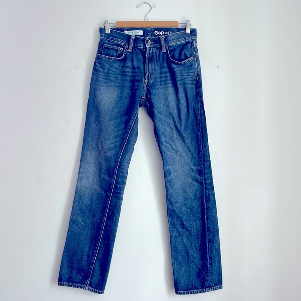 GAP 1969 straight leg whiskered dark wash denim jeans sz 28x30